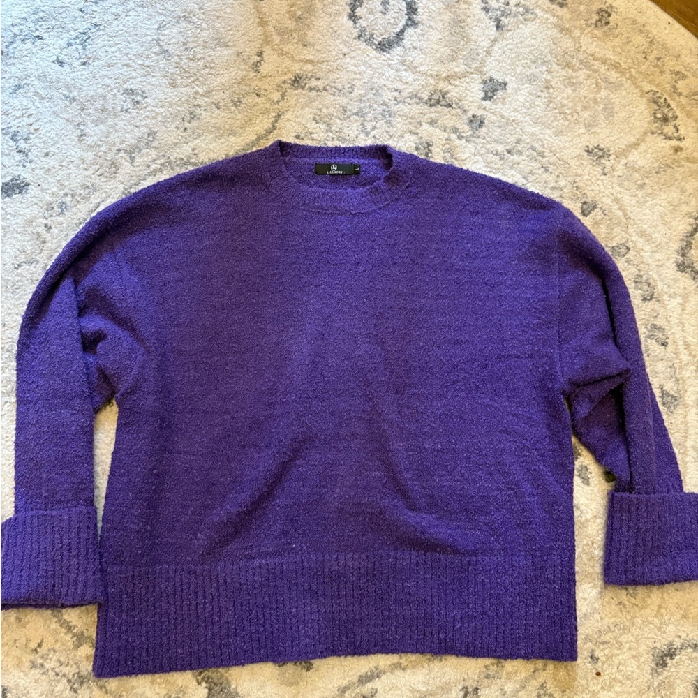Purple Crew Neck Sweater with Textured Knit Size L